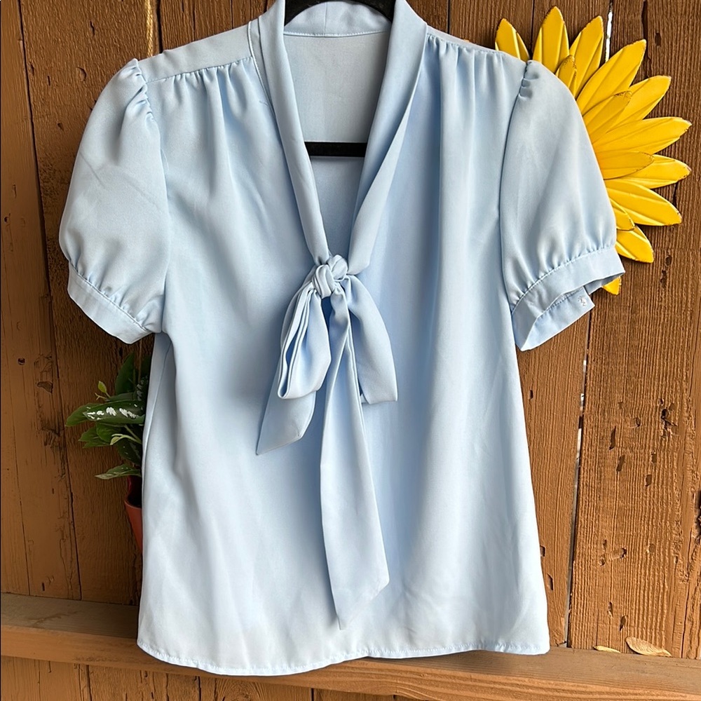 Light Blue Women's Tie-Front Blouse
